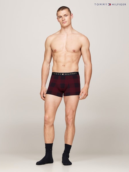Tommy Hilfiger Red Print Boxers With Gold Waistband & Socks (AC6120) | ‏196‏₪