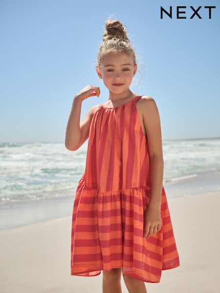 Red/Orange Stripe Summer Dress (3-16yrs) (AC6208) | R$ 175 - R$ 225