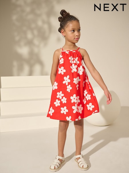 Red Floral 100% Cotton Summer Dress (3-16yrs) (AC6221) | ₪46 - ₪67