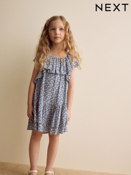 Blue Ditsy Frill Summer Dress (3-16yrs) (AC6229) | €20 - €27