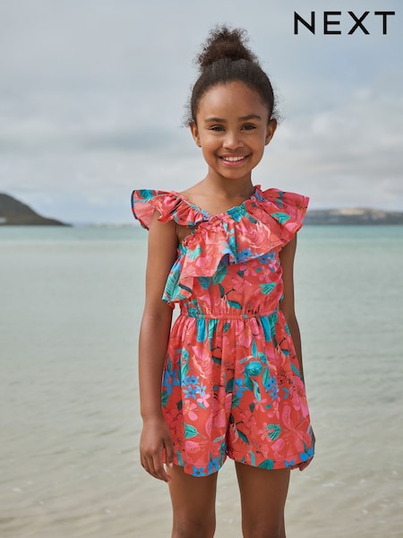 أحمر شكل استوائي - Frill Shoulder Playsuit (3-16yrs) (AC6240) | ‏61 د.إ.‏ - ‏ 86‏ د.إ.