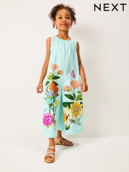 Blue Floral Kew Collection Wide Leg 100% Cotton Jumpsuit (3-16yrs) (AC6247) | €43 - €51