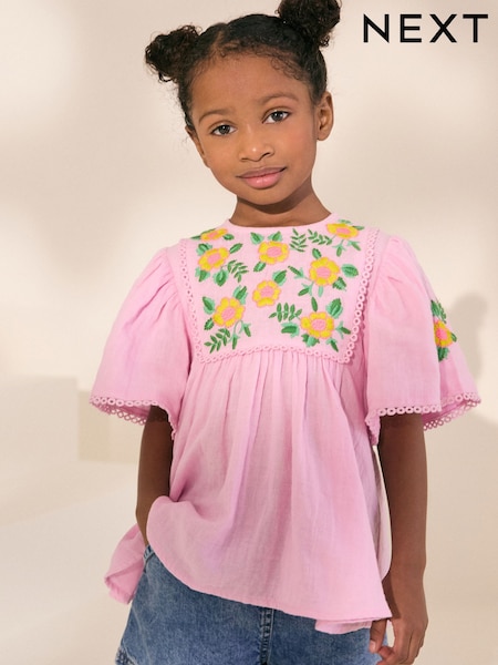 Lilac Purple 100% Cotton Embroidered Blouse (3-16yrs) (AC6255) | $37 - $48