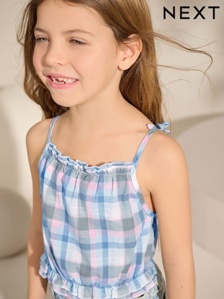 Blue and Pink Check 100% Cotton Camisole Top (3-16yrs) (AC6257) | 412 UAH - 618 UAH