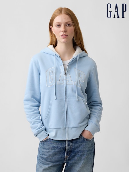 Light Blue - Gap Relaxed Logo Sherpa-lined Zip-up Hoodie