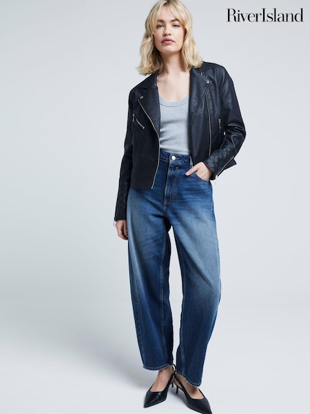 River Island Black Quilted Faux Leather Biker Jacket (AC6316) | €65
