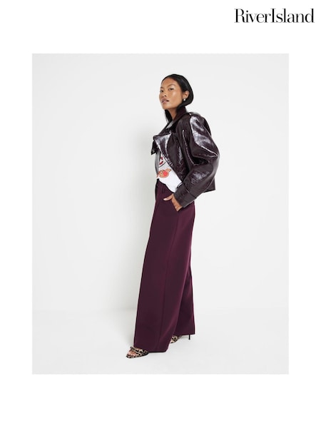 River Island Petite Burgundy Wide Leg Trousers (AC6327) | 188 LEI