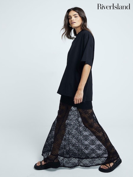 River Island Black Lace Maxi Skirt (AC6336) | AED102
