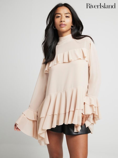 River Island Pink Petite Ruffle Blouse (AC6363) | ₪211