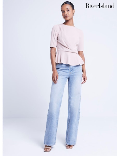 River Island Brown Twist Detail Peplum Top (AC6370) | €17.50