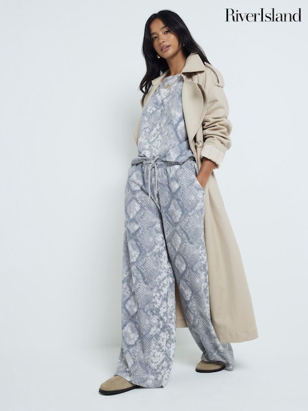 River Island Grey Petite Snake Print Wide Leg 100% Cotton Joggers (AC6377) | R$ 325
