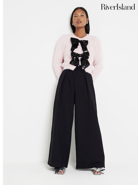 River Island Black Petite Wide Leg Trousers (AC6381) | €35