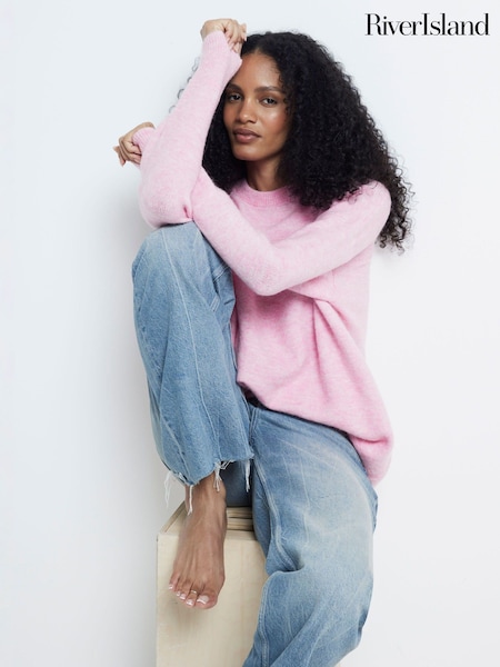 River Island Pink Oversized Crew Neck Jumper (AC6390) | AED233