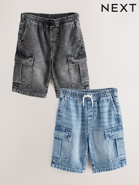Gris/azul medio - 100% Cotton Denim Cargo Shorts 2 Pack (3-16yrs) (AC6392) | 39 € - 53 €
