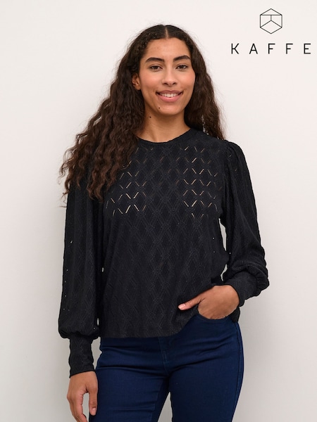 Black - Kaffe Katine Round Neck Chunky Lace Blouse
