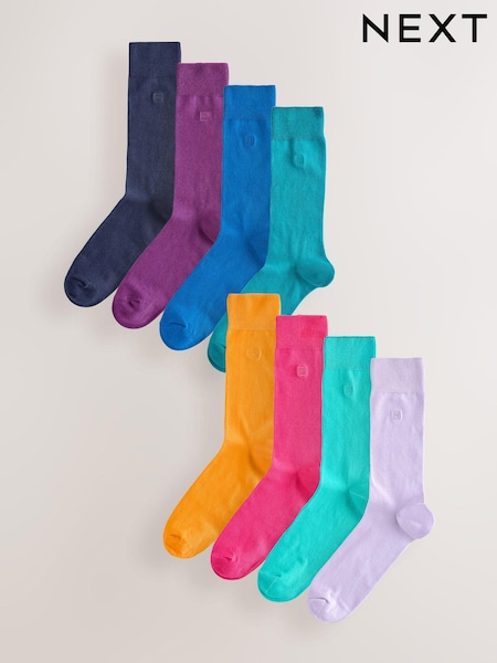 Bright Blue/Purple/Orange 8 Pack Embroidered Lasting Fresh Socks (AC6439) | €29