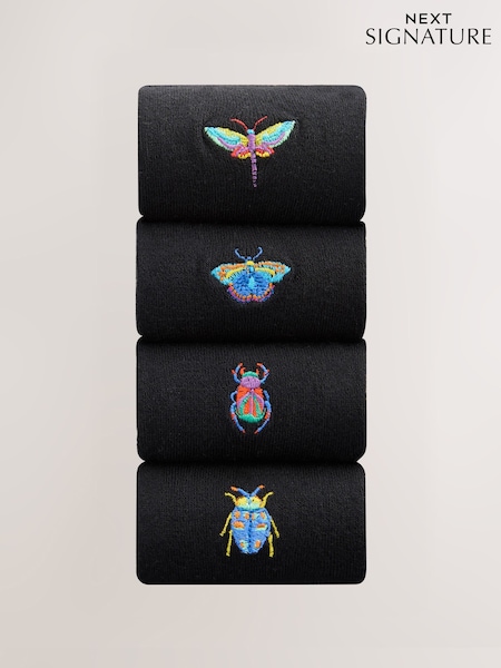 Black Signature Embroidered Socks 4 Pack (AC6445) | AED66