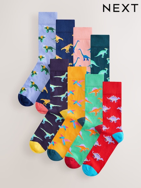 Bright Red/Blue/Orange Dinosaur Pattern Socks 8 Pack (AC6457) | €29