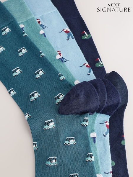 Blue Golf Pattern Modal Signature Socks 4 Pack (AC6462) | €21