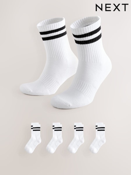 White With Black Stripe Sports Socks 4 Pack (AC6465) | €16