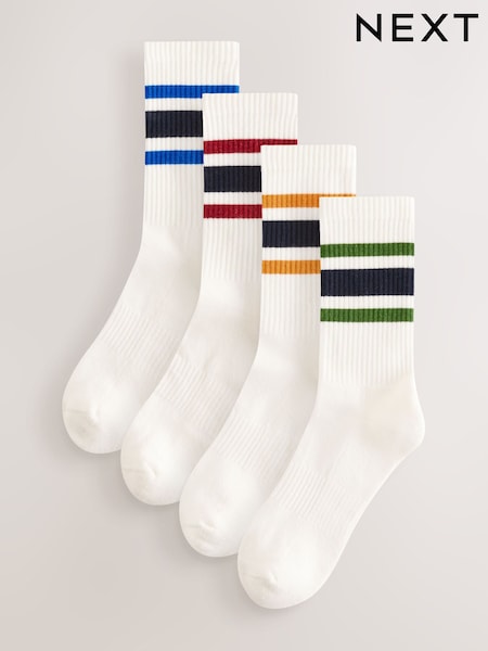 White With Coloured Striped Sports Socks 4 Pack (AC6466) | €16