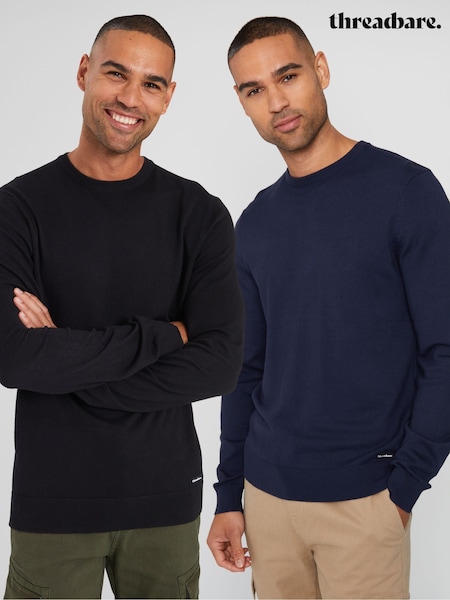 Threadbare Blue Crew Neck Knitted Jumpers 2 Pack (AC6554) | R$ 490