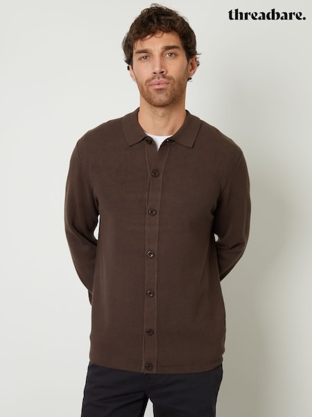 Temno rjava barva - Threadbare Knitted Button Through Long Sleeve Cardigan (AC6556) | € 23