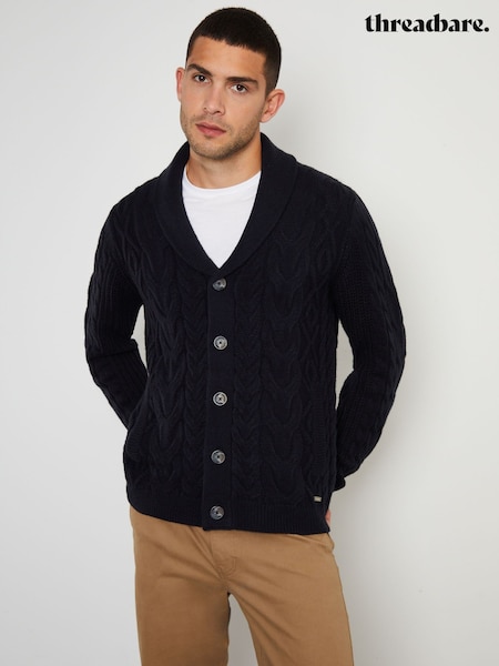 Темно-синий - Threadbare Cable Knit Shawl Collar Cardigan With Wool (AC6563) | €40
