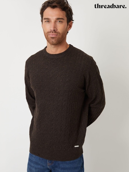 Tummanruskea - Threadbare Cable Knit Crew Neck Jumper (AC6566) | €41
