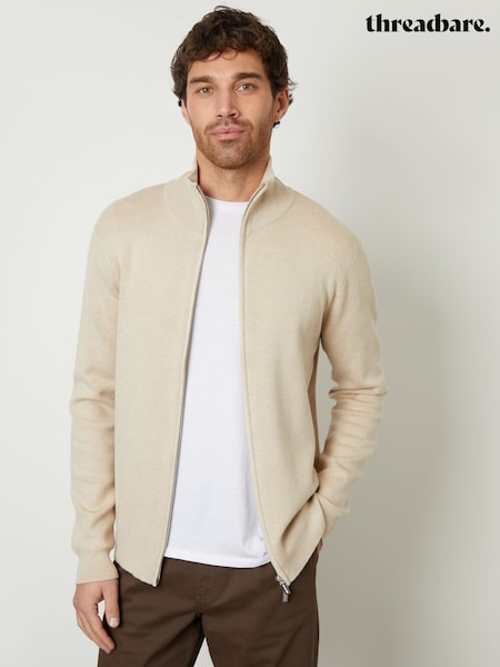 Ovseno mleko - Threadbare Zip-Through Funnel Neck Knitted Cardigan (AC6571) | € 39