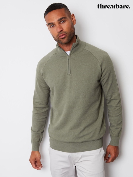 Threadbare Green Textured Knit Quarter Zip Jumper (AC6582) | € 11