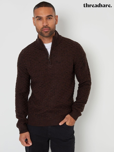 Maro - Pulover texturat cu fermoar scurt din lână Threadbare (AC6588) | 209 LEI