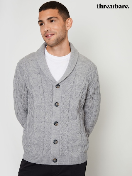 Серый - Threadbare Cable Knit Shawl Collar Cardigan With Wool (AC6592) | €40