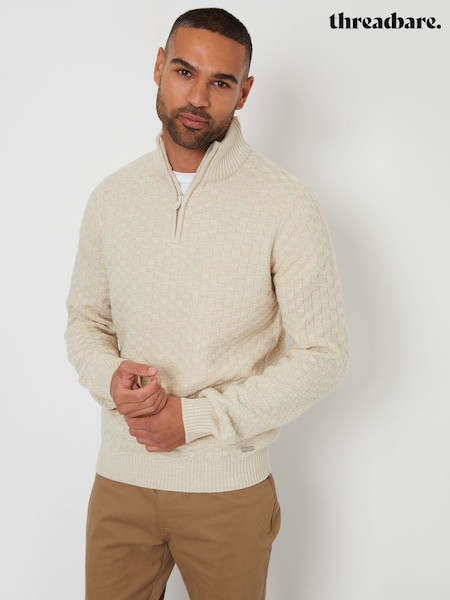 Maro închis - Pulover texturat cu fermoar scurt din lână Threadbare (AC6596) | 209 LEI