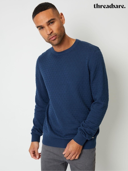 Sininen - Threadbare Mini Cable Textured Knit Pyöreä kaula-aukko 100% Puuvilla Neulepusero (AC6603) | €38