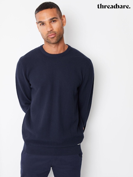 Threadbare Navy Blue Textured Knitted Crew Neck Jumper (AC6613) | €29