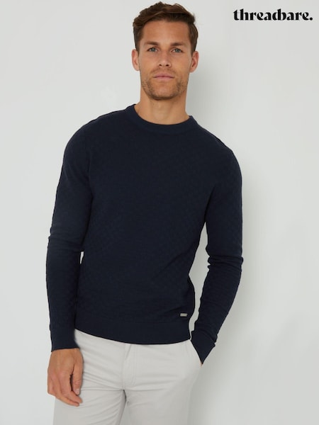 Threadbare Navy Blue Textured Knit Crew Neck Jumper (AC6624) | AED98