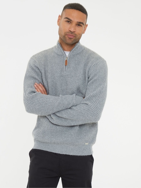 Gri - Threadbare Țesătură de vafe Knit Quarter Zip Pulover (AC6628) | 209 LEI