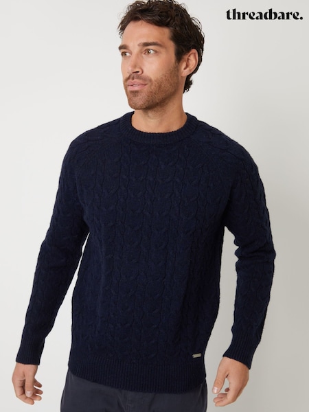 Threadbare Blue Raglan Sleeve Cable Knit Crew Neck Jumper (AC6633) | R$ 350