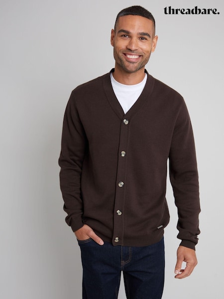 Ciocolatiu - Threadbare Blend tricotat de bumbac Cardigan (AC6635) | 194 LEI