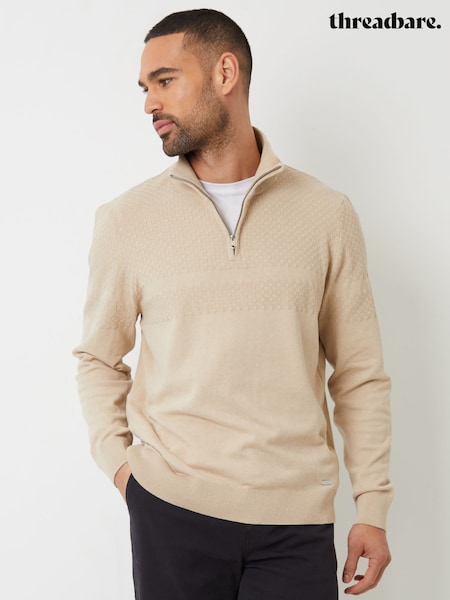 Threadbare Brown Long Sleeve Textured Knitted Quarter Zip Jumper (AC6643) | R$ 280