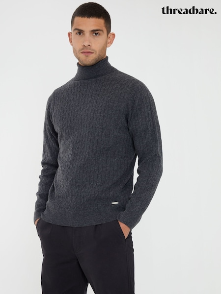 Threadbare Grey Cable Knit Roll Neck Jumper (AC6644) | €15.50