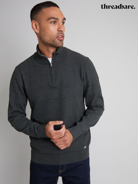 Threadbare Grey Long Sleeve Textured Knitted Quarter Zip Jumper (AC6651) | €32