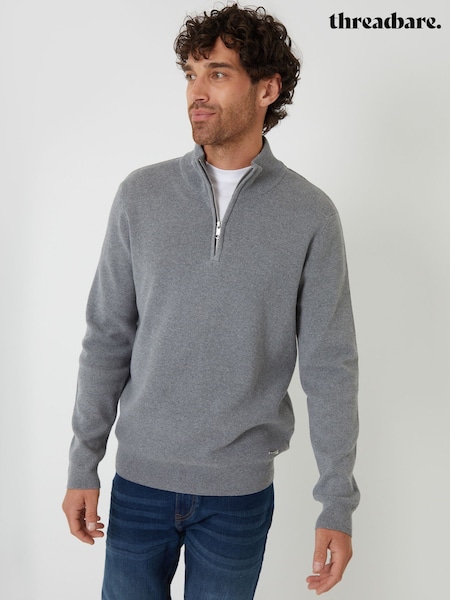 Threadbare Grey Cotton Blend Knitted Quarter Zip Jumper (AC6661) | €34
