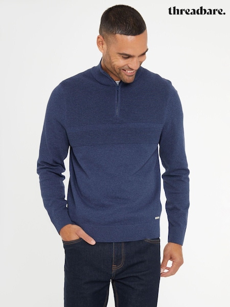Threadbare Blue Rib Detail Knitted Quarter Zip Jumper (AC6663) | R$ 280