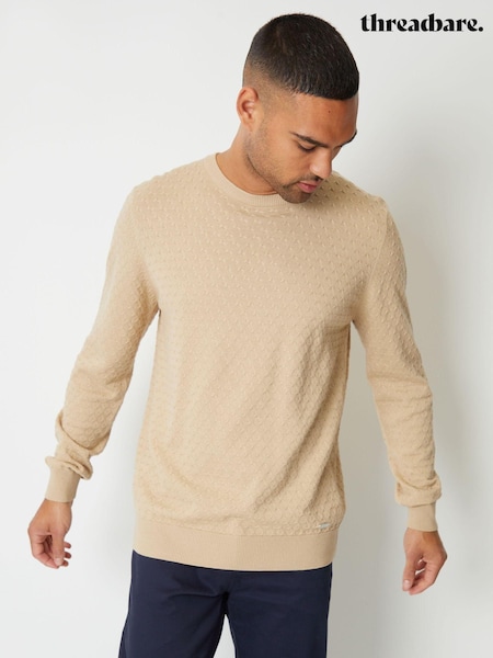 Threadbare Stone Mini Cable Textured Knit Crew Neck 100% Cotton Jumper (AC6668) | €16