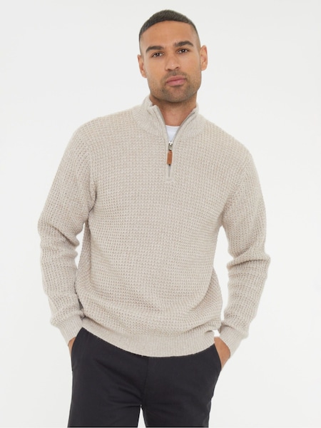 Threadbare Brown Waffle Knit Quarter Zip Jumper (AC6675) | AED93