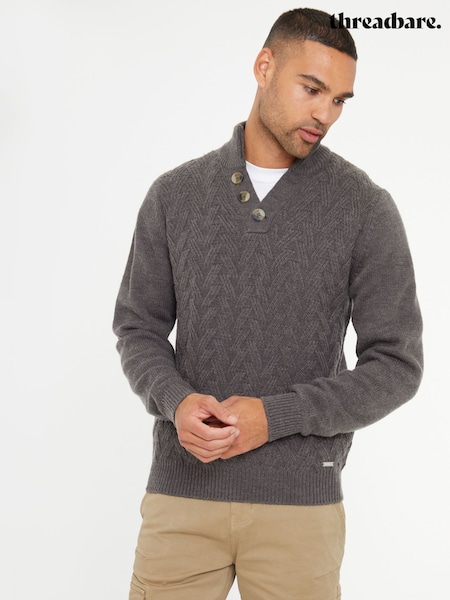 Threadbare Grey Button Up Funnel Neck Jumper (AC6681) | AED93