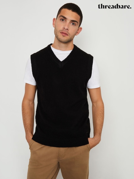 Threadbare Black V-Neck Knitted Vest (AC6697) | 76 SAR