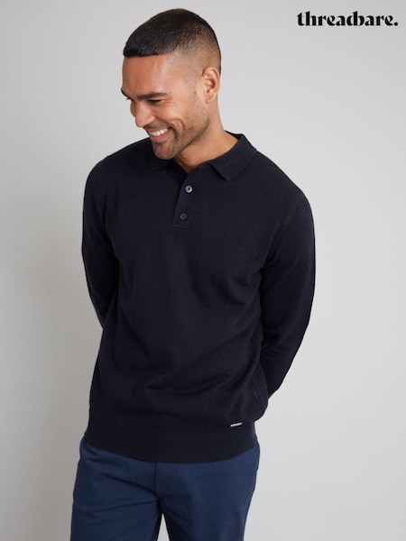 Threadbare Navy Blue Long Sleeve Knitted Polo Jumper (AC6701) | R$ 280